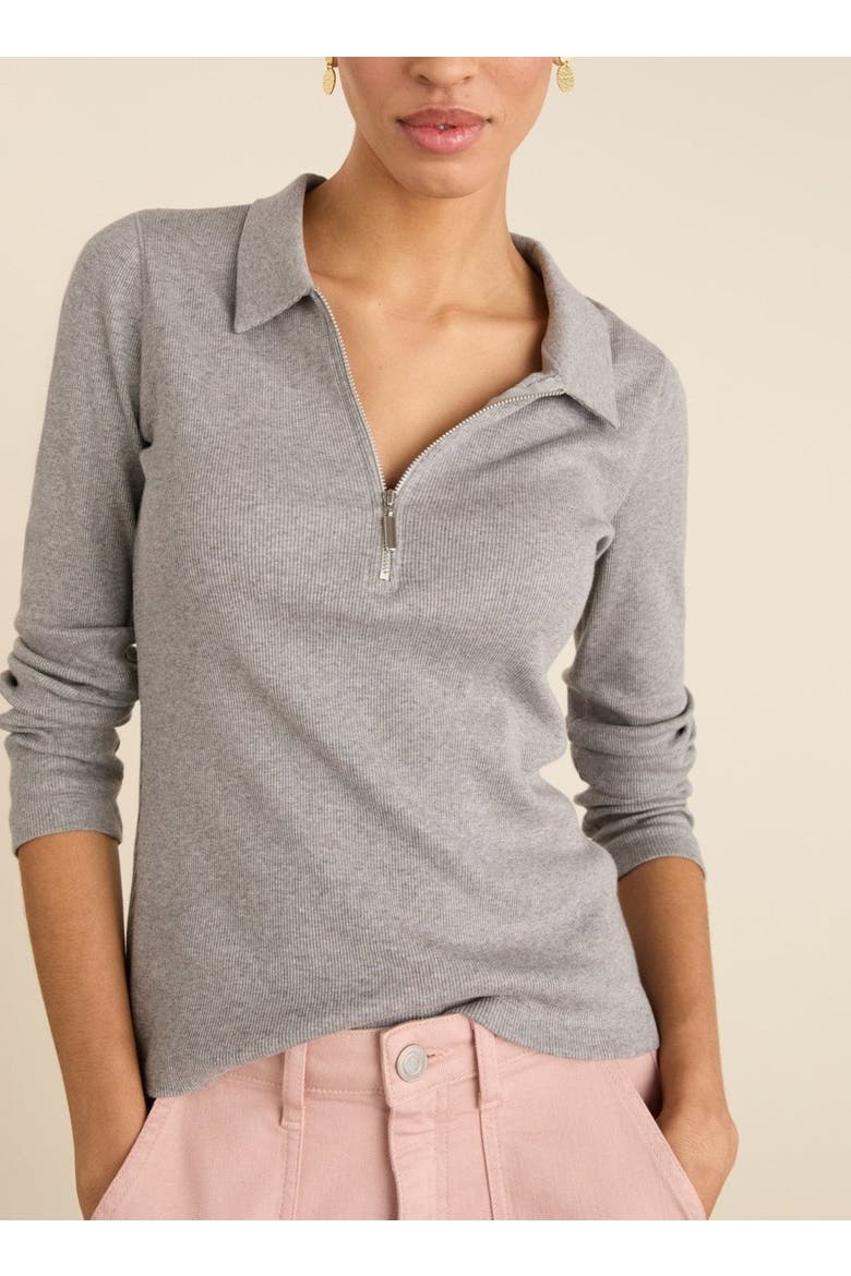 Cotton Zip Collar Ribbed Top, Alternate, color, Grey Marl