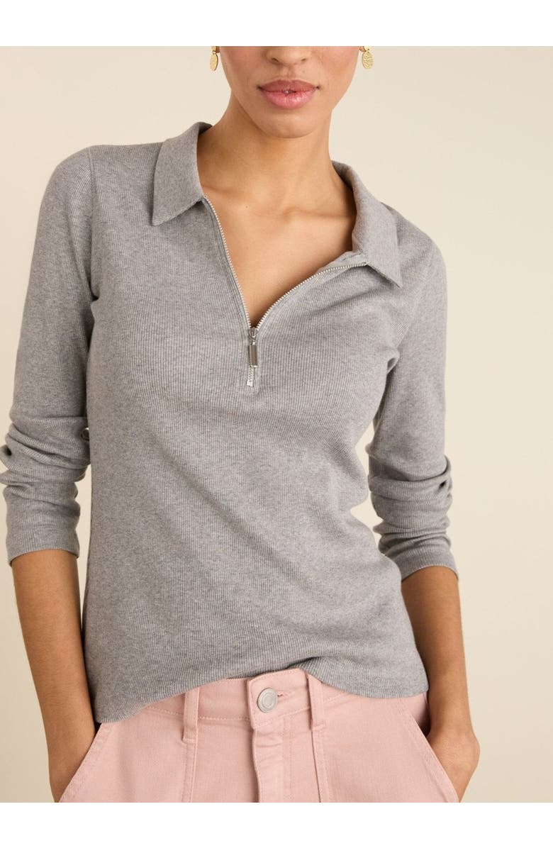 Baukjen Cotton Zip Collar Ribbed Top, Alternate, color, Grey Marl