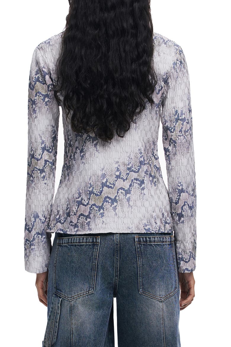 Textured Snakeskin Print Button-Up Shirt, Alternate, color, BEIGE
