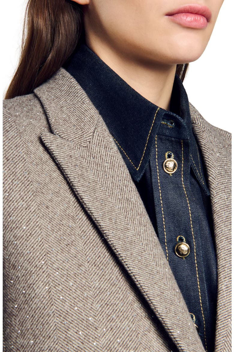 Herringbone suit jacket, Alternate, color, Beige