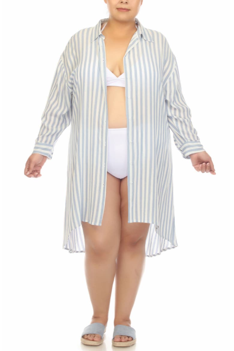 Stripe Gauze Shirtdress, Alternate, color, CHAMBRAY