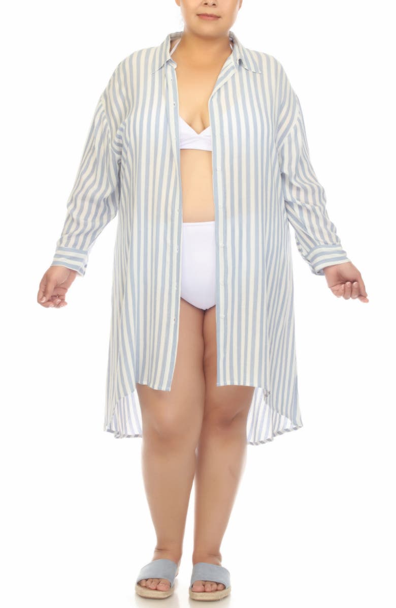 BOHO ME Stripe Gauze Shirtdress, Alternate, color, Chambray