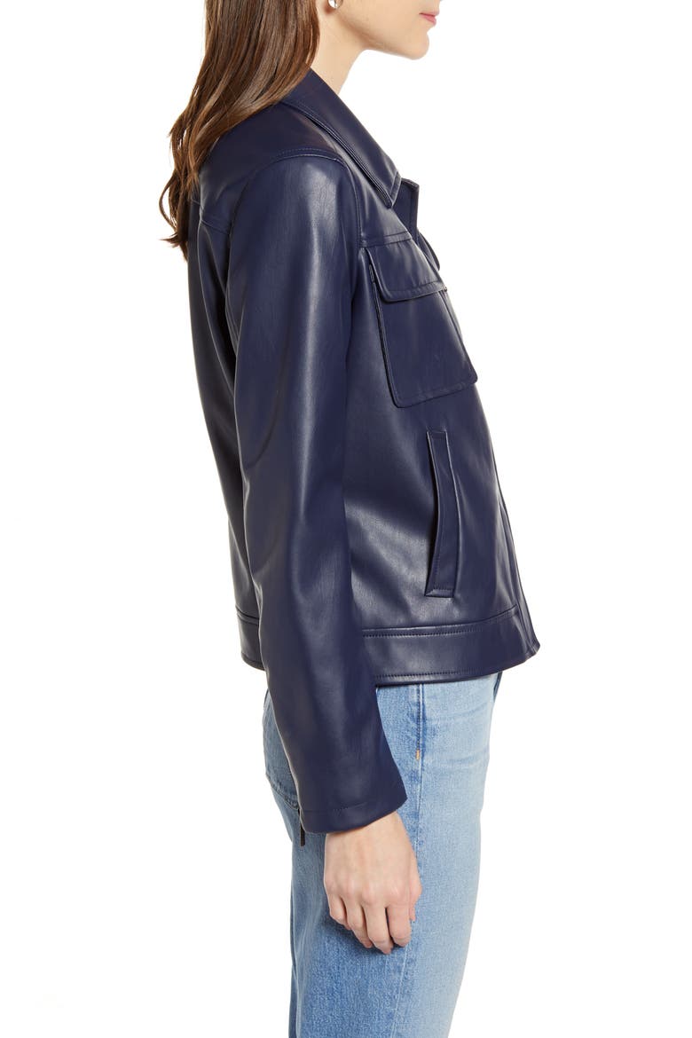 Boxy Faux Leather Jacket (Nordstrom Exclusive), Alternate, color, NAVY NIGHT