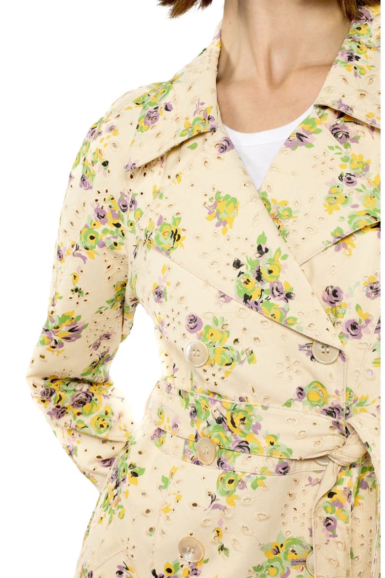 Rosies Posies Eyelet Trench Coat, Alternate, color, Lavender Multi
