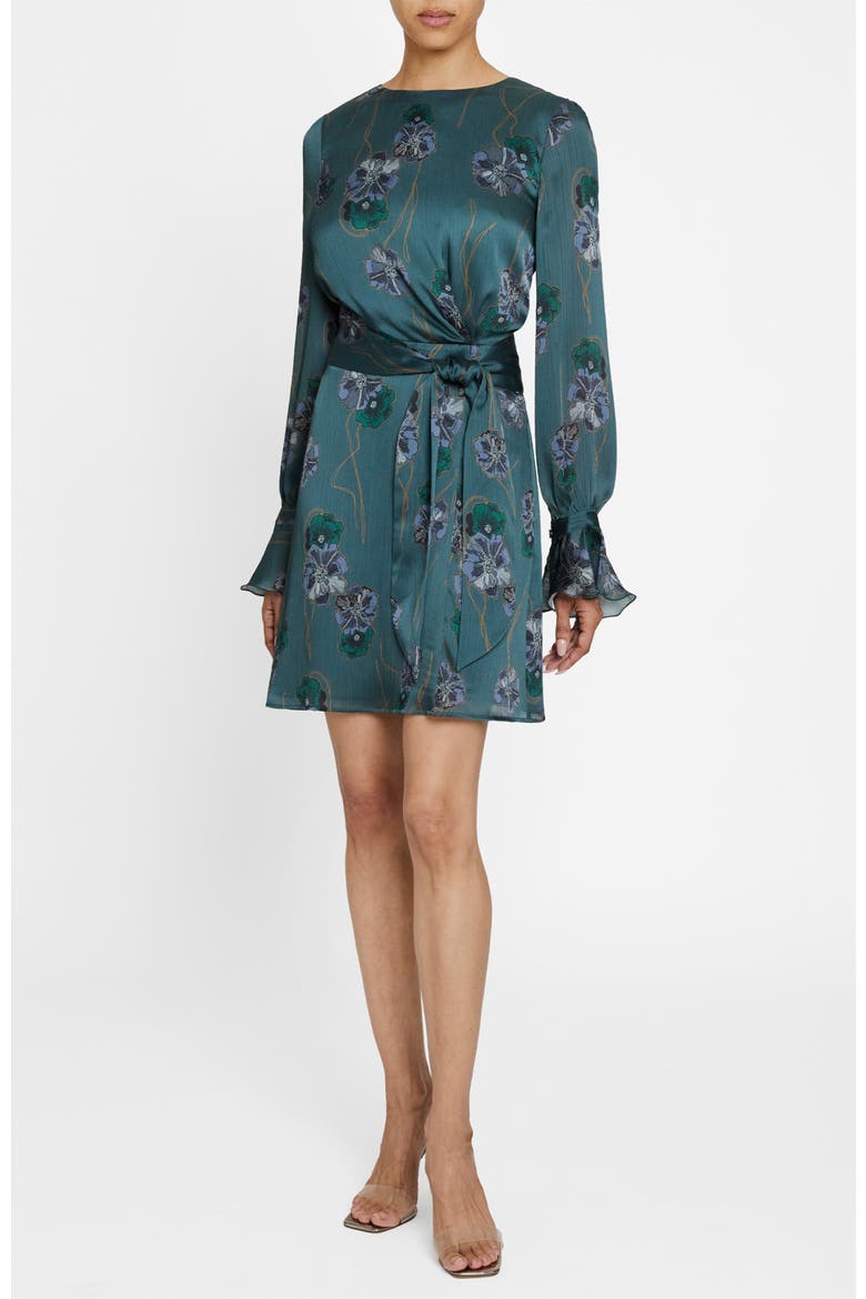 Dahlia Long Sleeve Dress in Printed Crepe Georgette, Main, color, STEEL TEAL