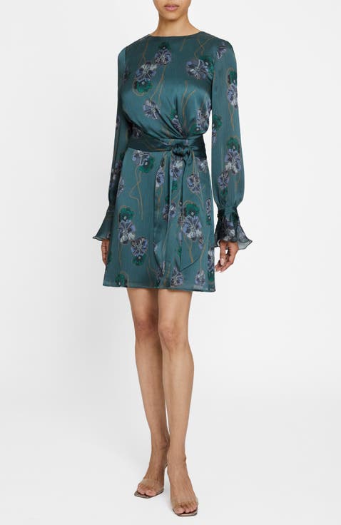 Dahlia Long Sleeve Dress in Printed Crepe Georgette