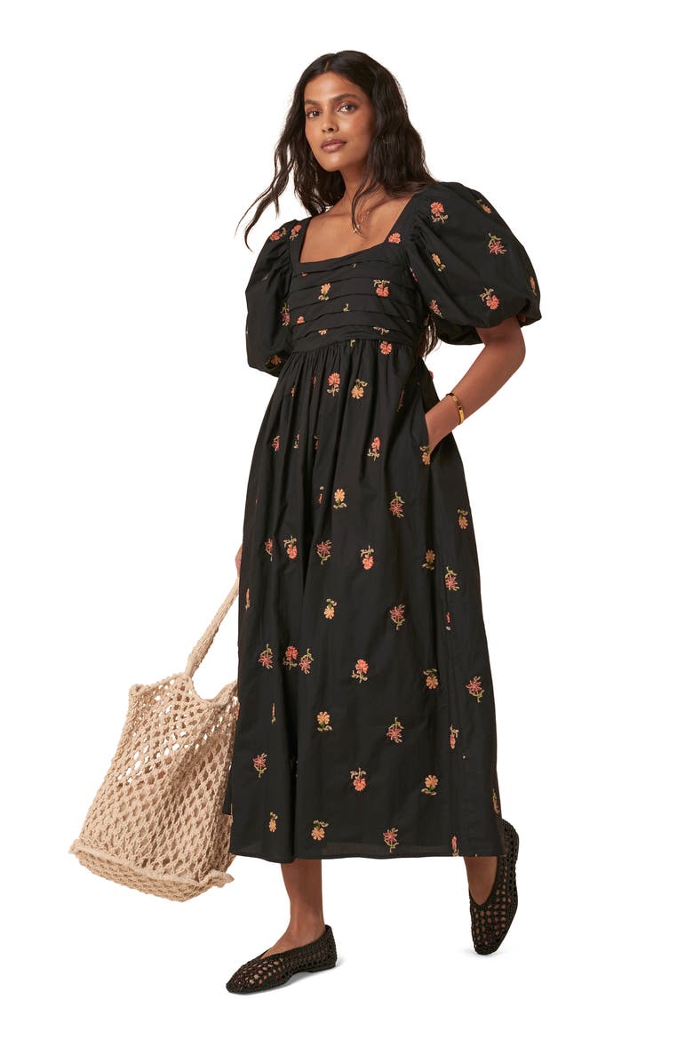 Tessie Floral Embroidery Dress, Alternate, color, BLACK