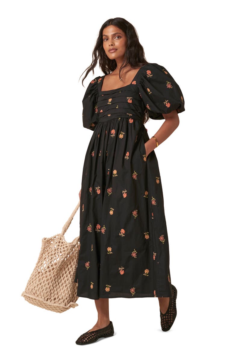 Nobody's Child Tessie Floral Embroidery Dress, Alternate, color, Black