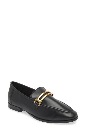Reiss Womens Black Angela Hardware-embellished Leather Loafers