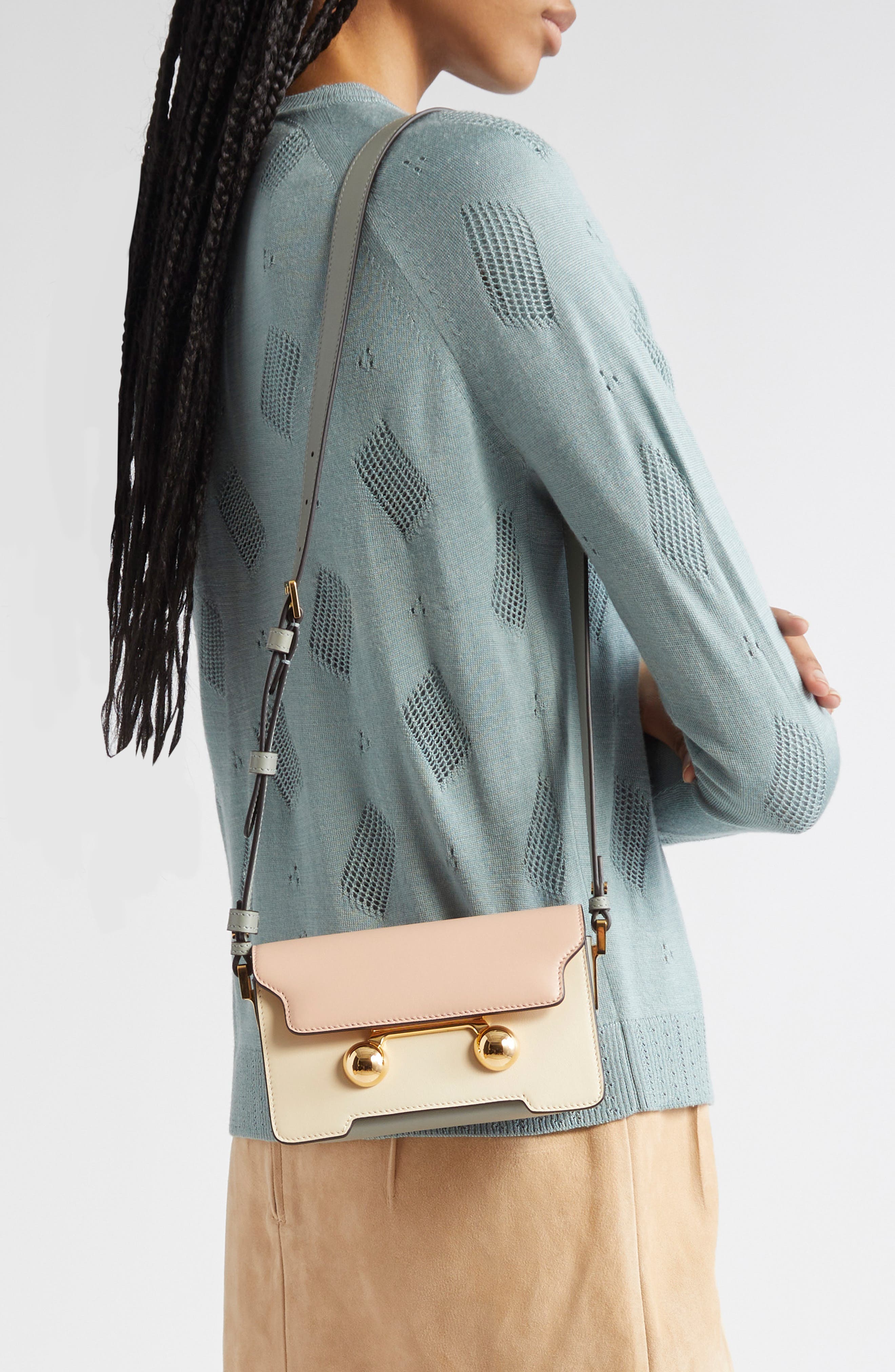Mini Trunkaroo Colorblock Leather Shoulder Bag, Alternate, color, CAMELIA/SHELL/STORM