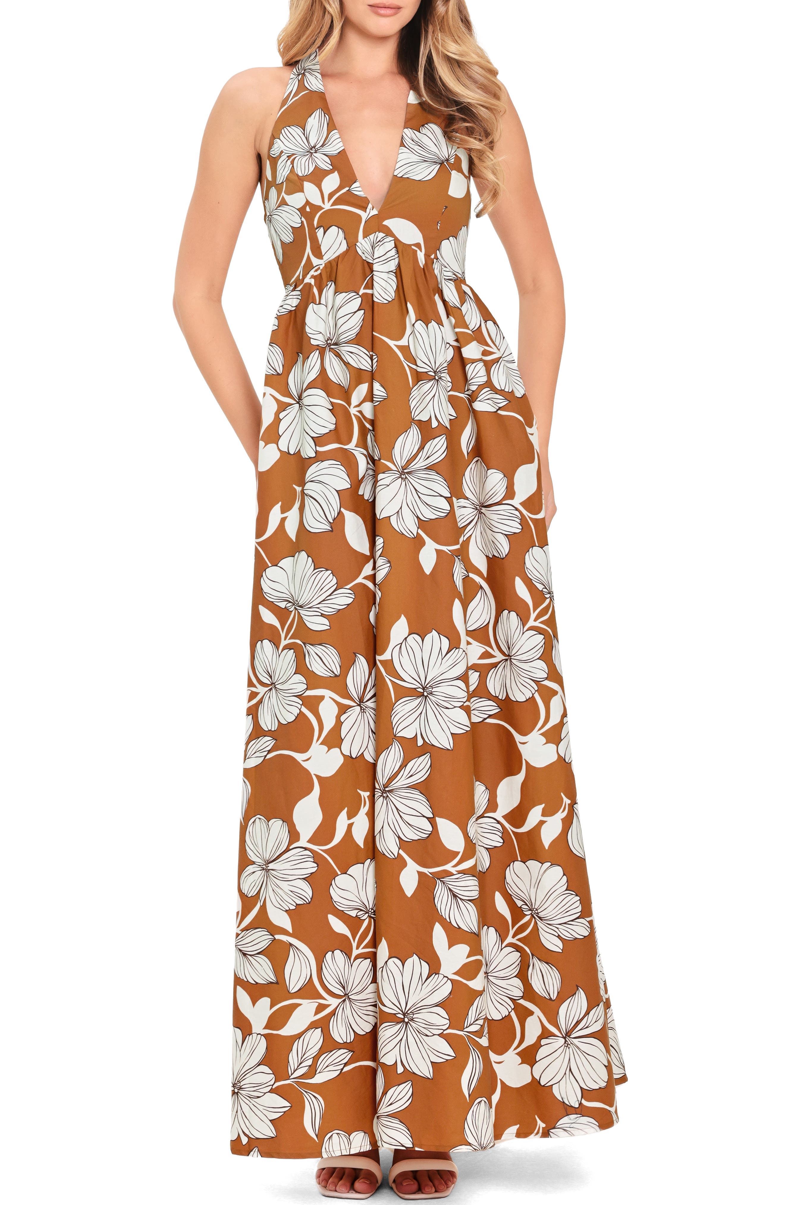 Floral Print Halter Midi Dress (Women) | Nordstrom