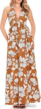 FLYING TOMATO Floral Print Halter Midi Dress