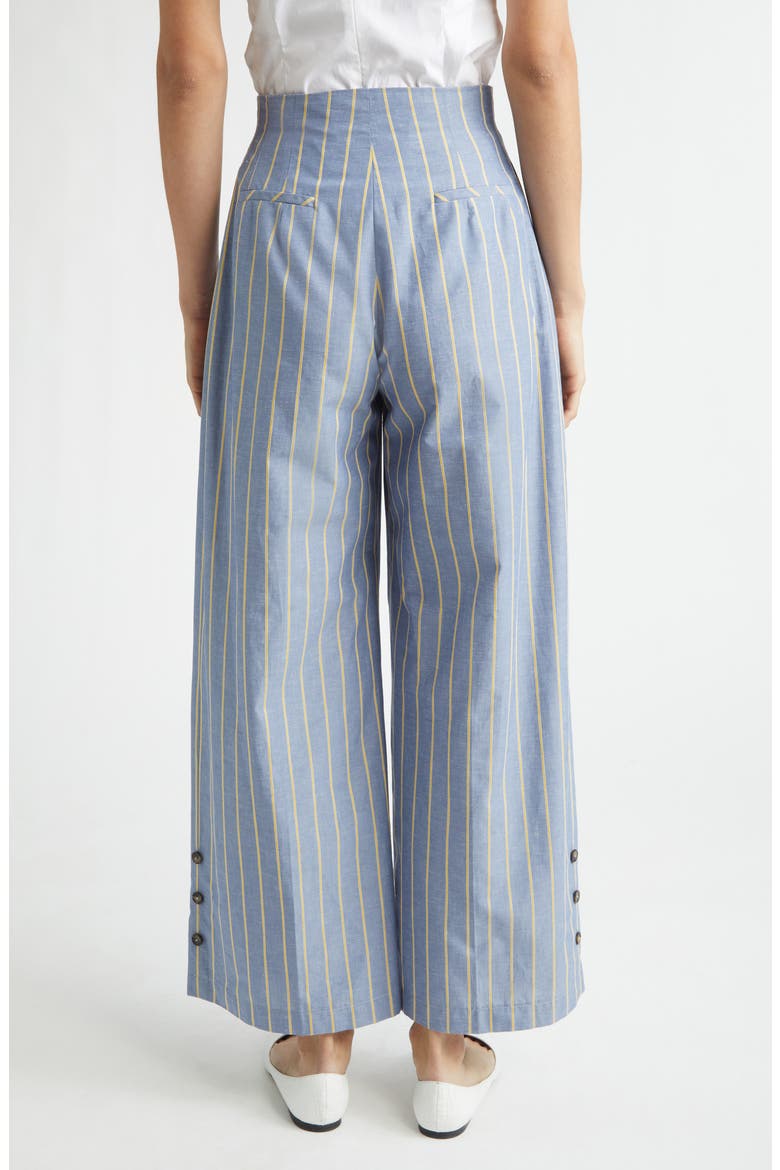 Stripe Hollywood Waist Cotton & Linen Wide Leg Ankle Pants, Alternate, color, BLUEBELL