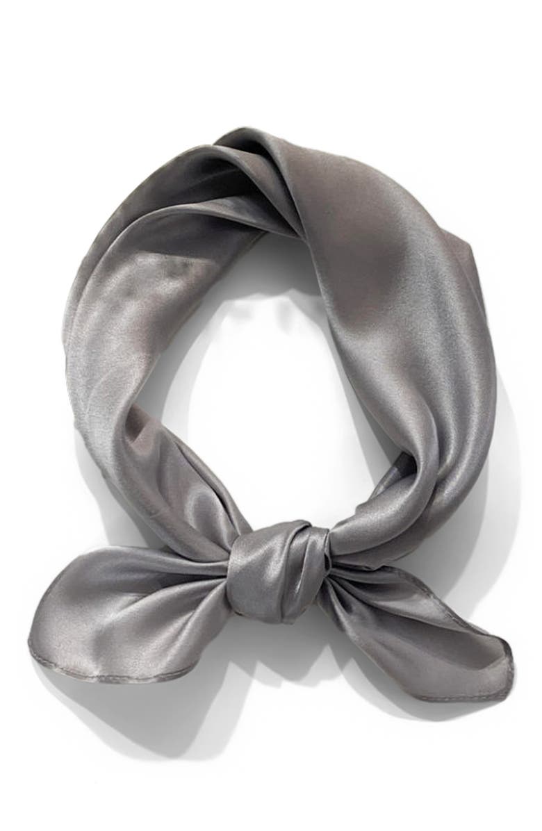SILKSILKY Pure Silk Solid Color Square Scarf, Main, color, Grey