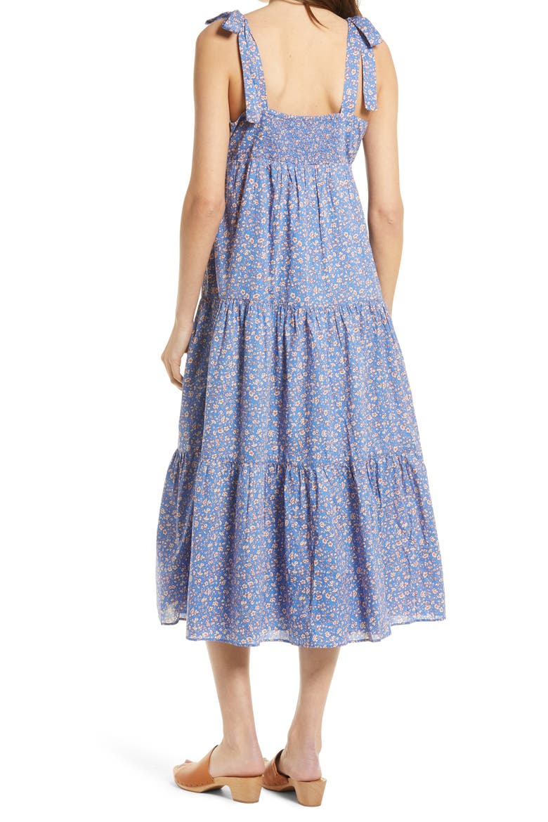 Tie Strap Tiered Midi Dress, Alternate, color, SUMMER VINES HERMITAGE BLUE