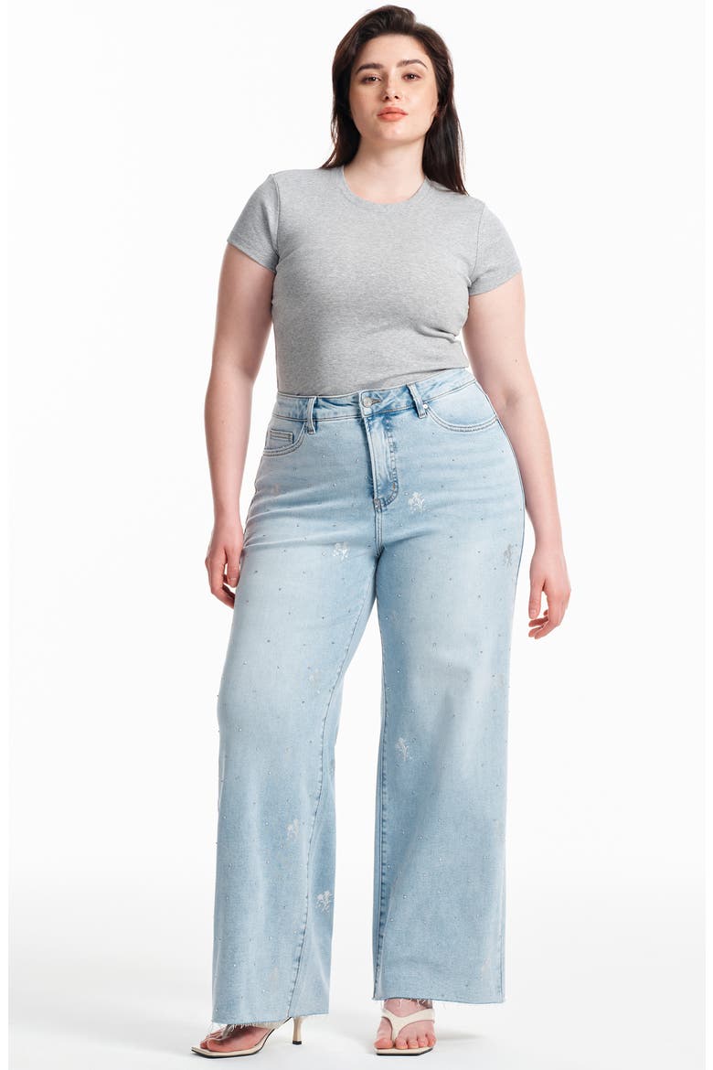 Embellished High Waist Wide Leg Jeans, Alternate, color, LIGHT BLUE