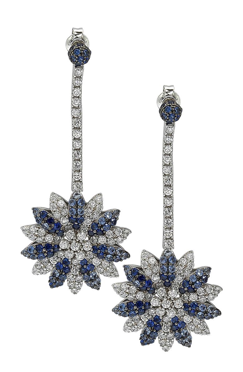 SUZY LEVIAN Sterling Silver Blue Sapphire, Created White Sapphire & Brown Diamond Dangle Earrings - 0.02 ctw, Main, color, 