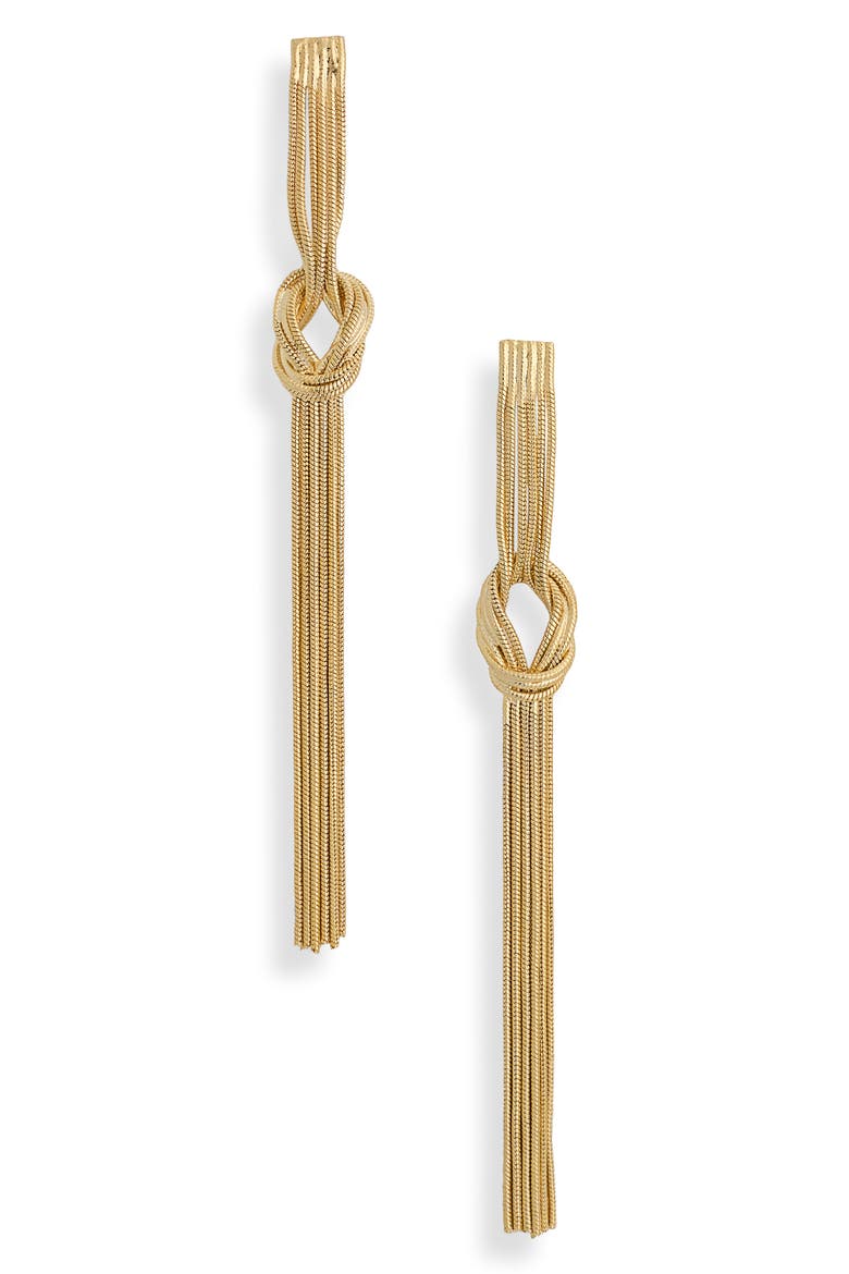 Belinda Knot Fringe Drop Earrings, Main, color, GOLD