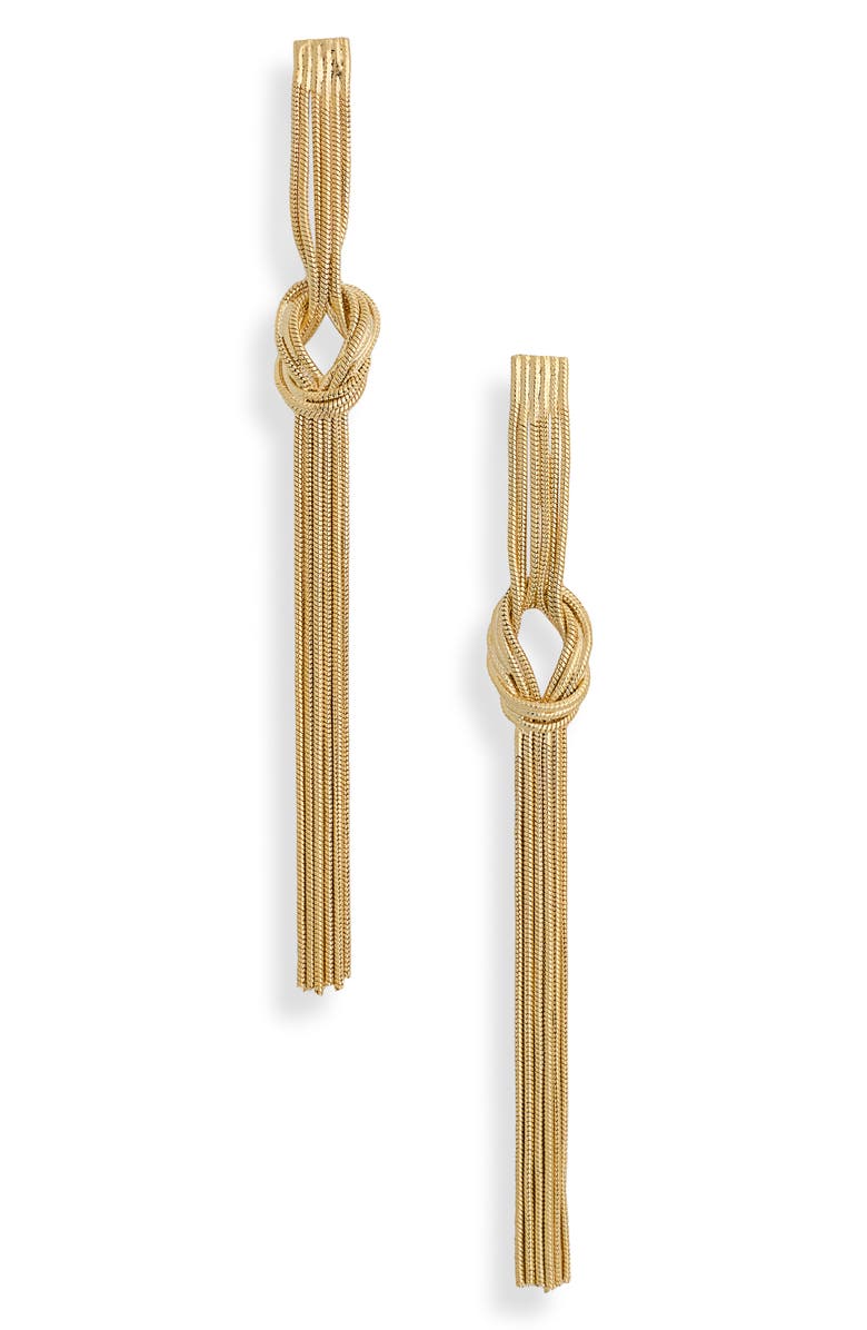 EYE CANDY LOS ANGELES Belinda Knot Fringe Drop Earrings, Main, color, Gold