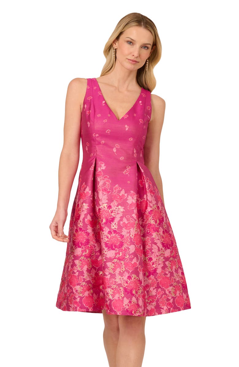 Adrianna Papell Metallic Border Jacquard Cocktail Dress, Alternate, color, 