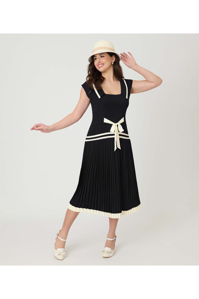 Pleated Flapper Day Dress, Alternate, color, Black w/ White Ribbon