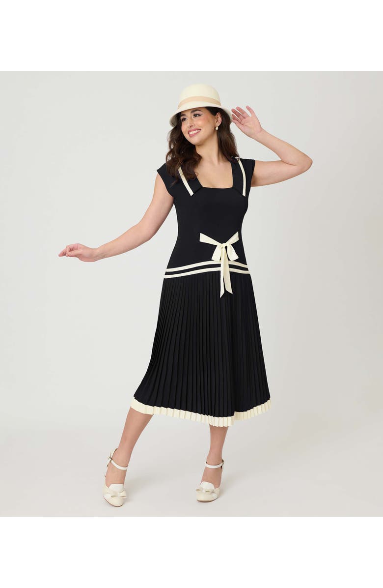 Unique Vintage Pleated Flapper Day Dress, Alternate, color, Black W/ White Ribbon