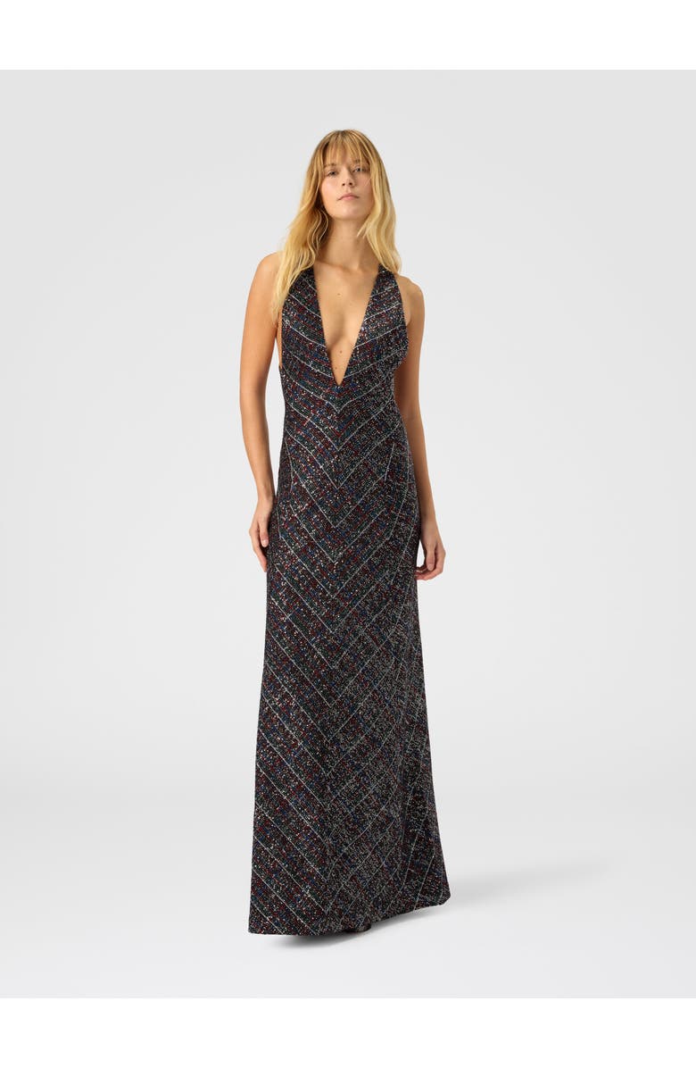 Missoni Long Dress With V-neck And Check Pattern, Alternate, color, Multicoloured
