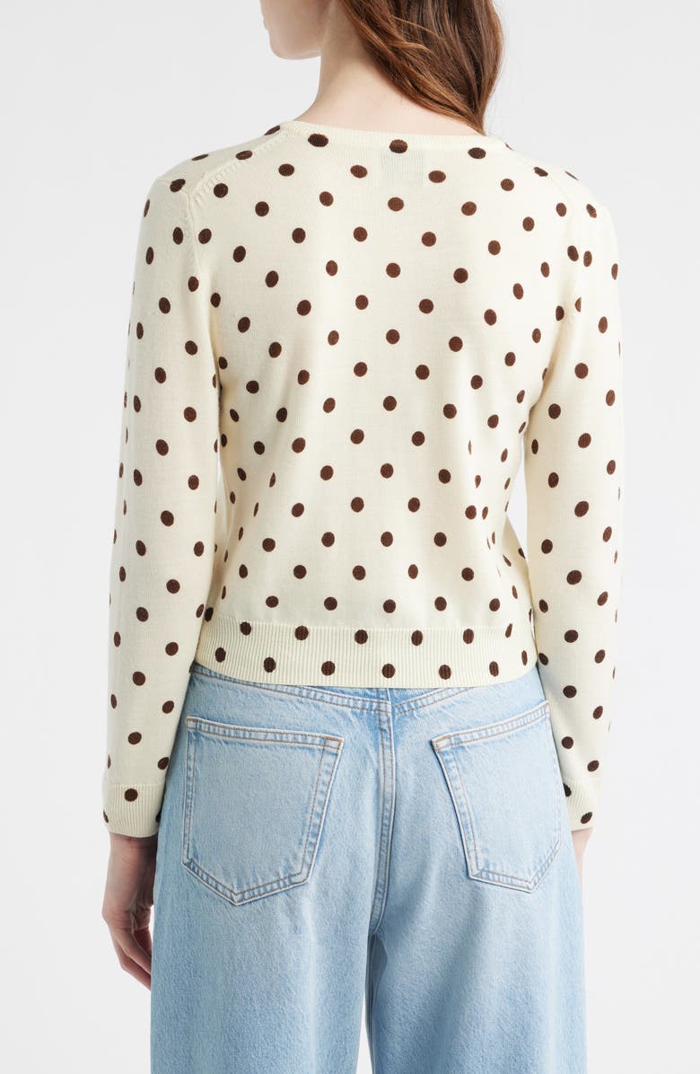 Reformation Bernadette Polka Dot Wool Cardigan, Alternate, color, Brownie Dot