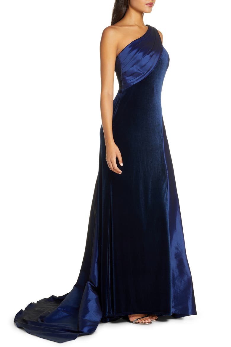 One-Shoulder Tafetta Ballgown, Alternate, color, NAVY