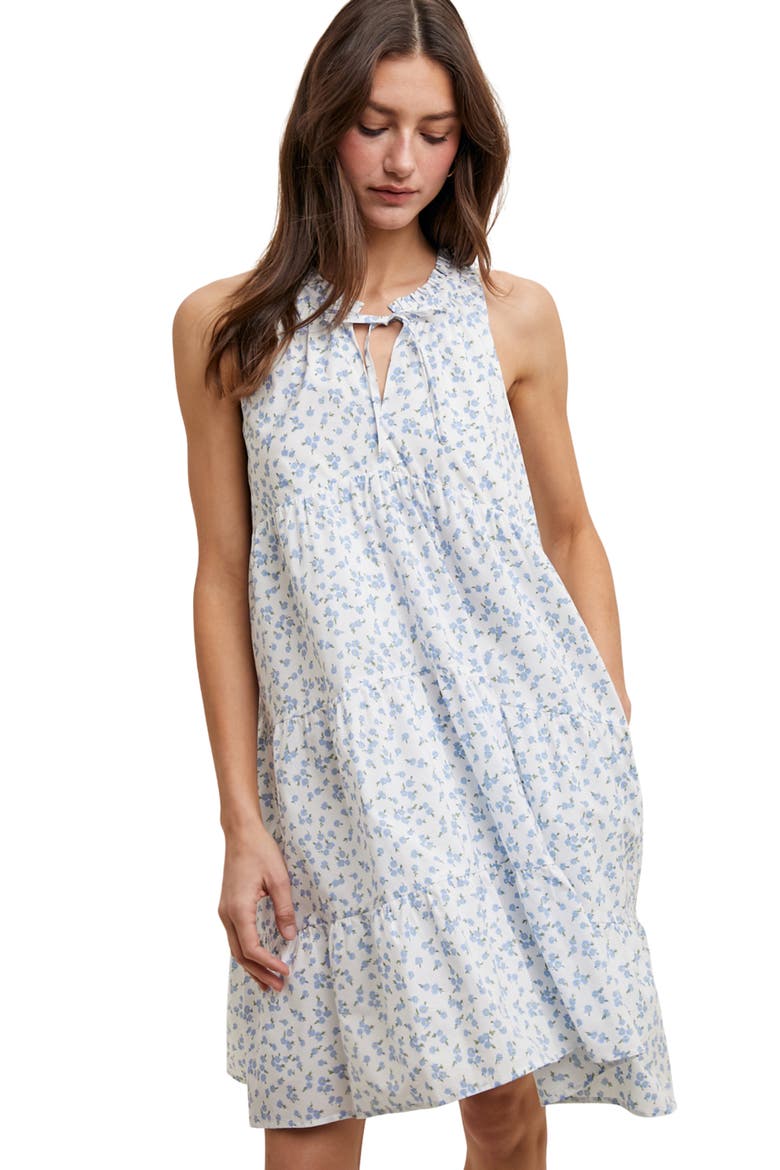 Ditsy Floral Sleeveless Cotton Babydoll Dress, Alternate, color, OFF WHITE/ SKY