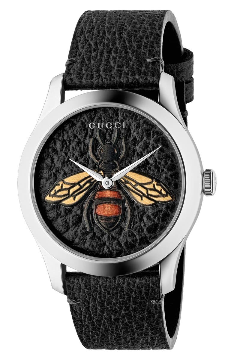 Gucci G-Timeless Leather Strap Watch, 38mm, Main, color, 