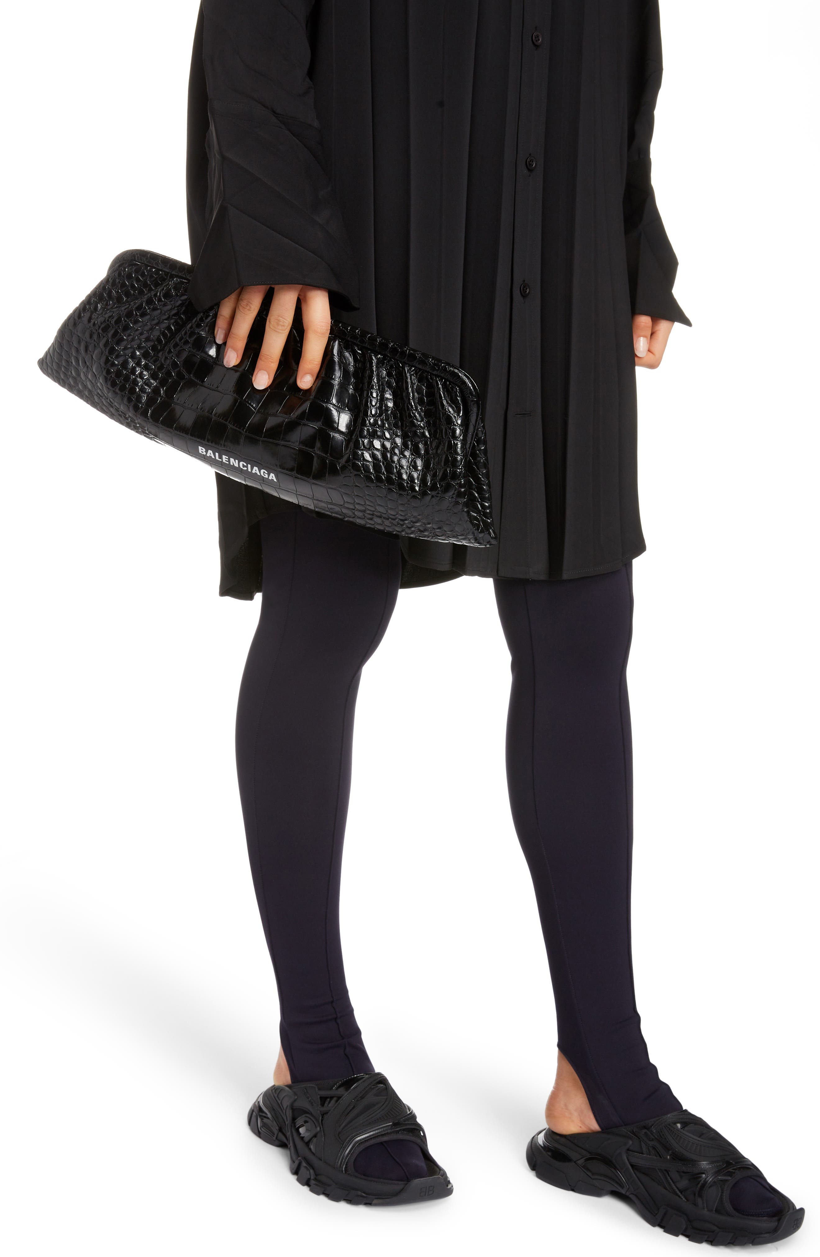 Balenciaga Extra Large Cloud Croc Embossed Leather Clutch, Alternate, color, 