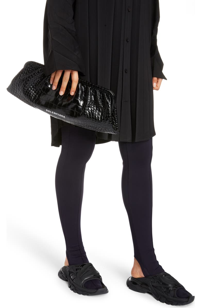 Balenciaga Extra Large Cloud Croc Embossed Leather Clutch, Alternate, color,