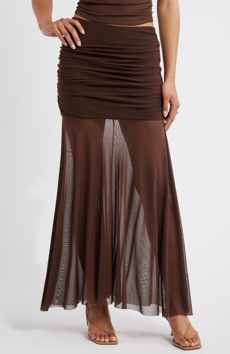 Open Edit Mesh Maxi Skirt, Main, color, Brown Terra