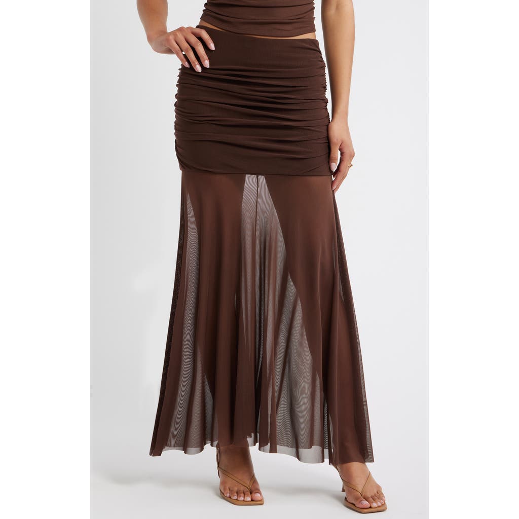 Open Edit Mesh Maxi Skirt in Brown Terra at Nordstrom, Size Small