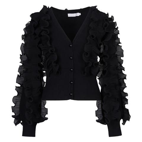 Women's  Ciline Black Long Sleeve Ruffle Cardigan