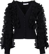 Anne Fontaine Women's  Ciline Black Long Sleeve Ruffle Cardigan