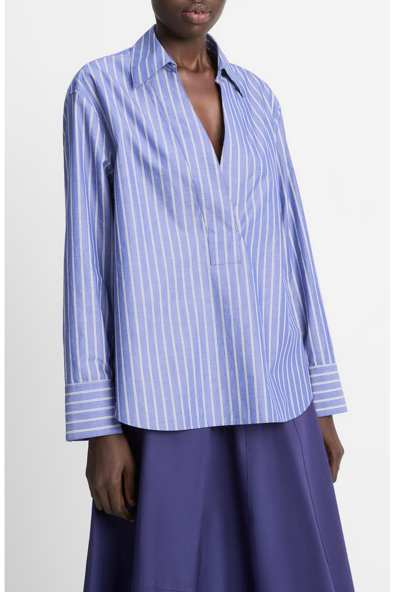 Stripe Relaxed Cotton Popover Shirt, Alternate, color, PALE TWILIGHT