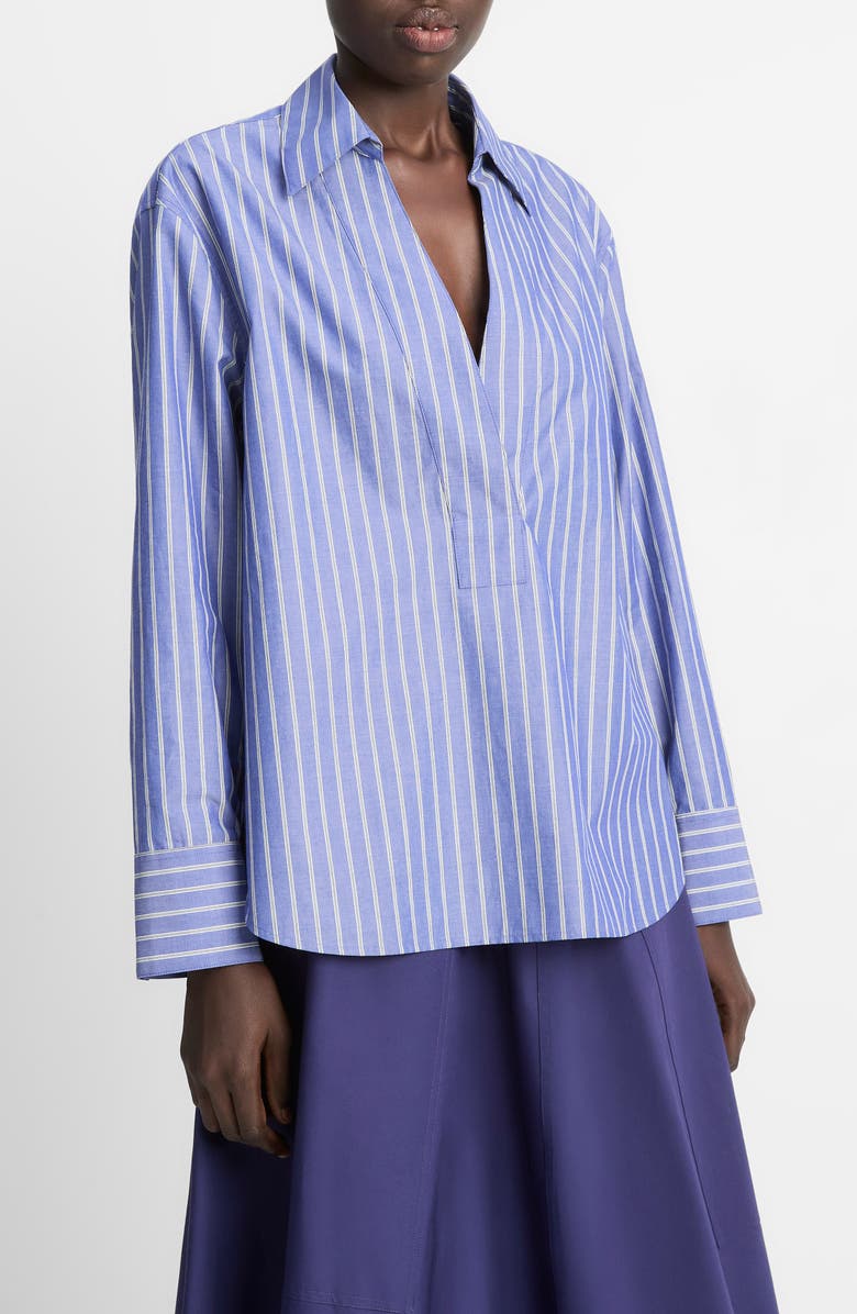 Vince Stripe Relaxed Cotton Popover Shirt, Alternate, color, Pale Twilight