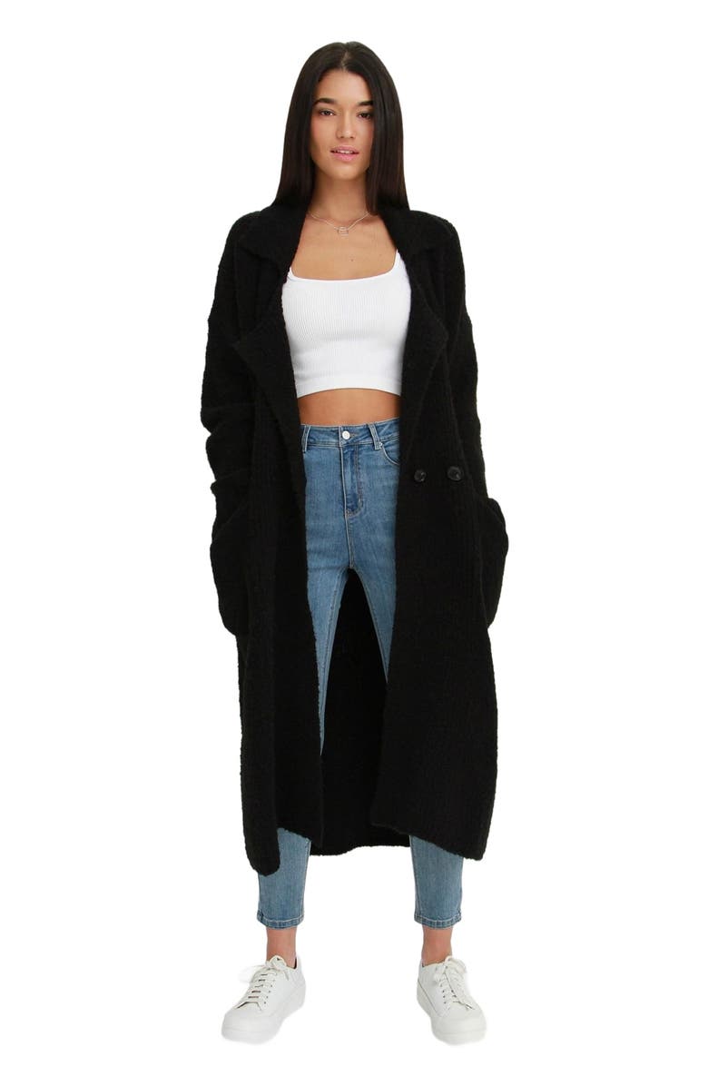 Belle & Bloom Born To Run Sustainable Sweater Coat, Main, color, Black