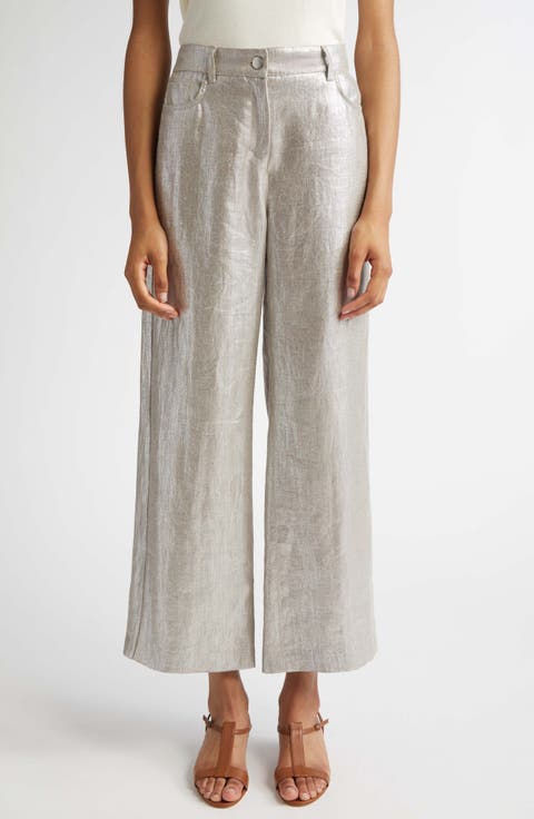 Malika Metallic Coated Linen Wide Leg Pants