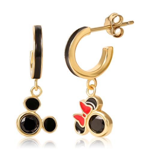 Disney Minnie Mouse Black Enamel Hoop Earrings In Metallic