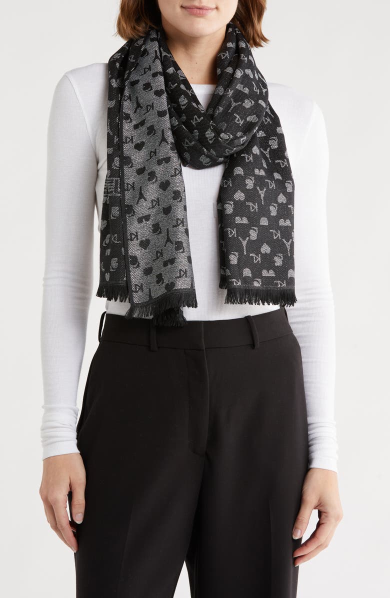 KARL LAGERFELD PARIS Metallic Logo Scarf, Main, color, Black