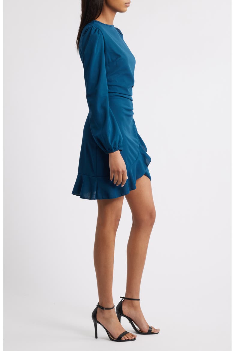 Hendrix Pleated Ruffle Long Sleeve Minidress, Alternate, color, TEAL