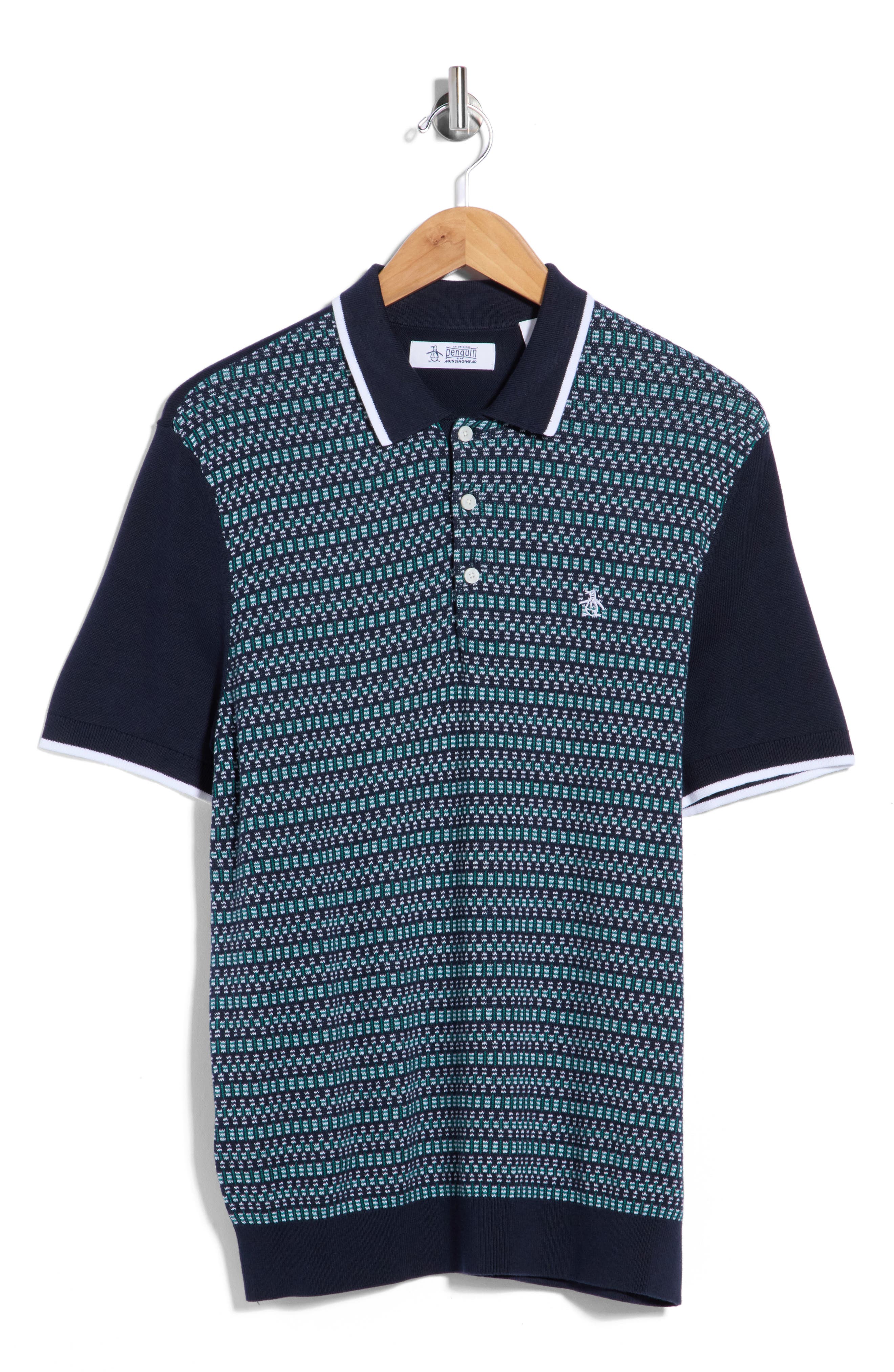Original Penguin Geometric Jacquard Cotton Sweater Polo In Multi