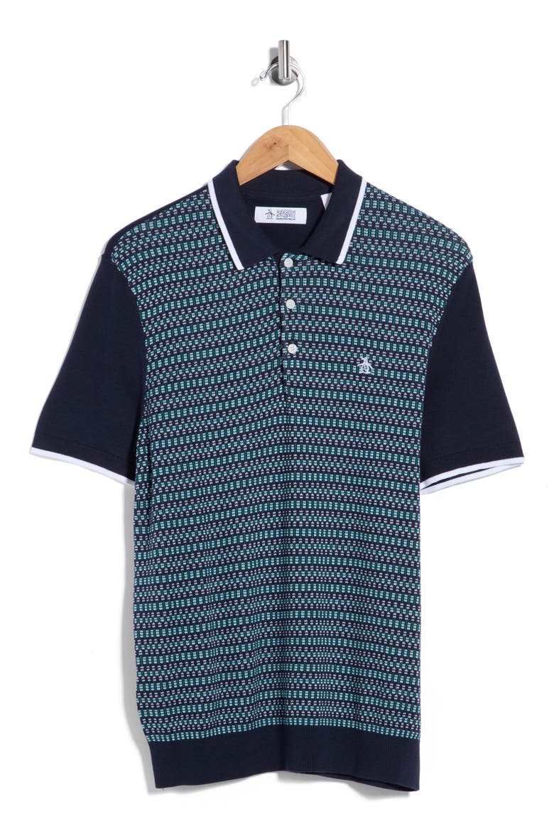 Geometric Jacquard Cotton Sweater Polo, Main, color, 413 DARK SAPPHIRE