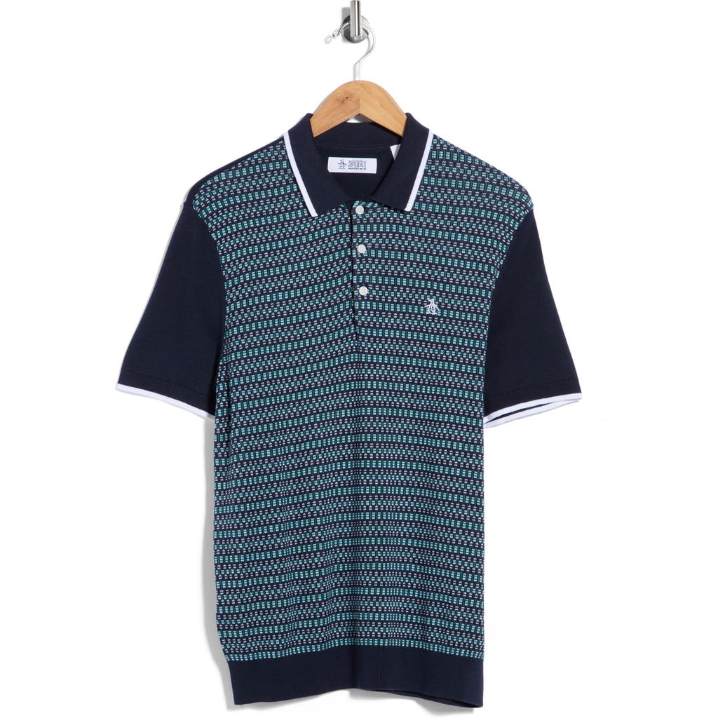 Original Penguin Geometric Jacquard Cotton Sweater Polo In Multi