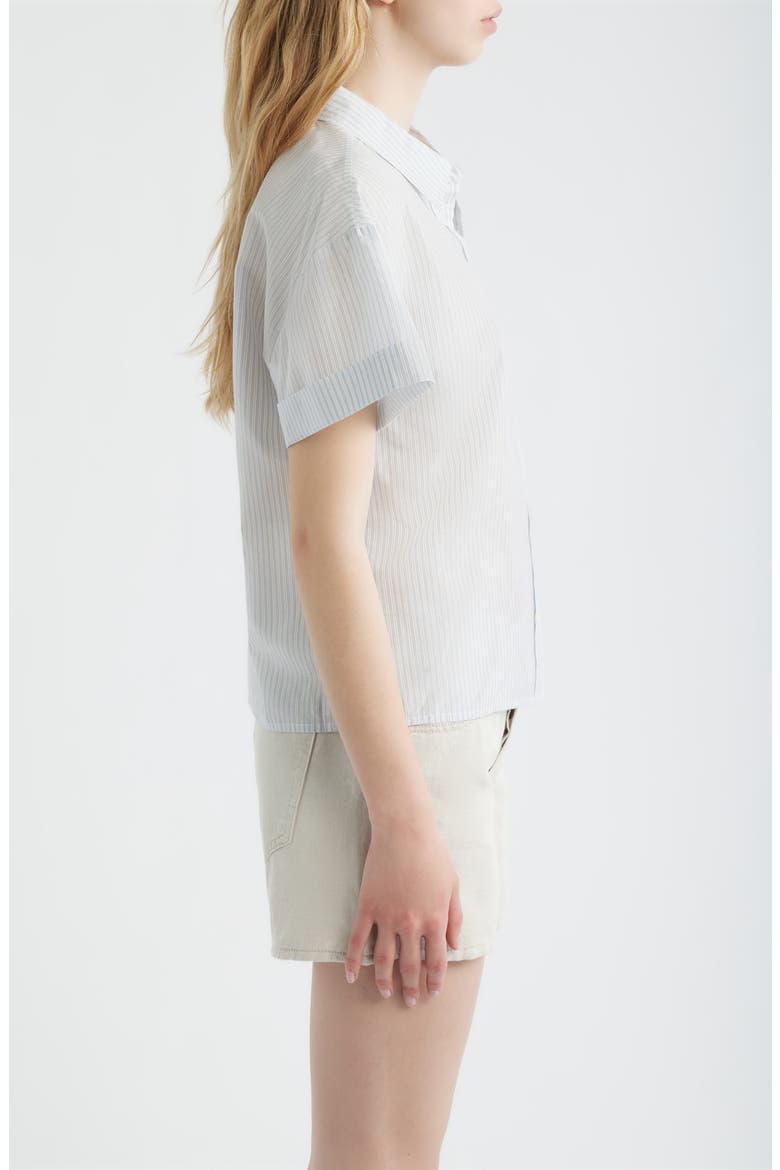 The Boardwalk Stripe Short Sleeve Cotton & Silk Button-Up Shirt, Alternate, color, OCEAN BLUE MULTI