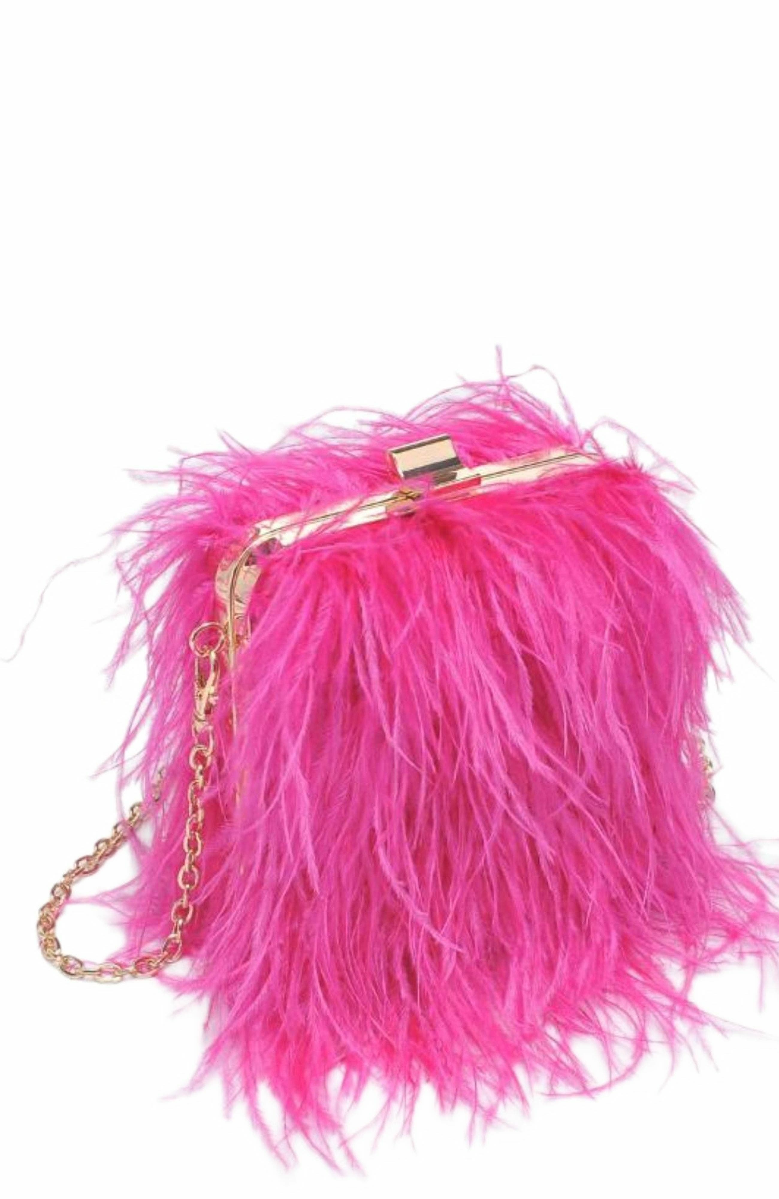 MODA LUXE Feathered Flair Evening Bag, Main, color, Hot Pink