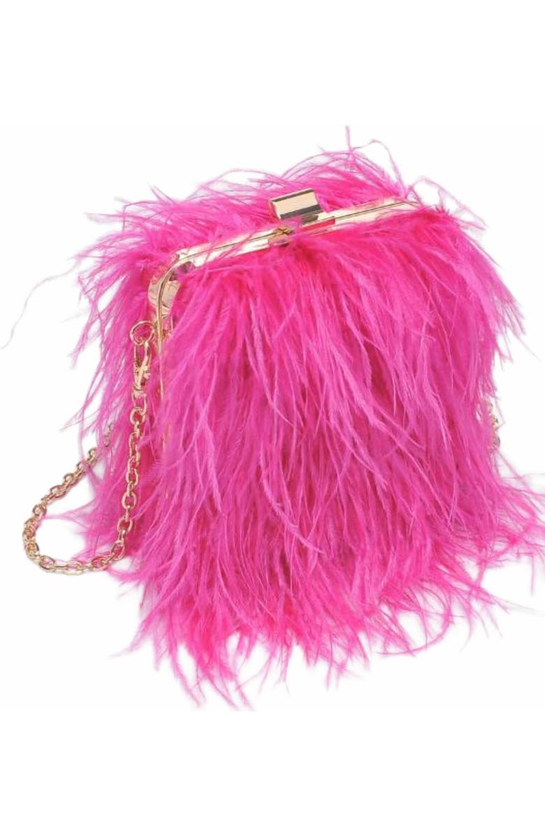 MODA LUXE Feathered Flair Evening Bag, Main, color, Hot Pink